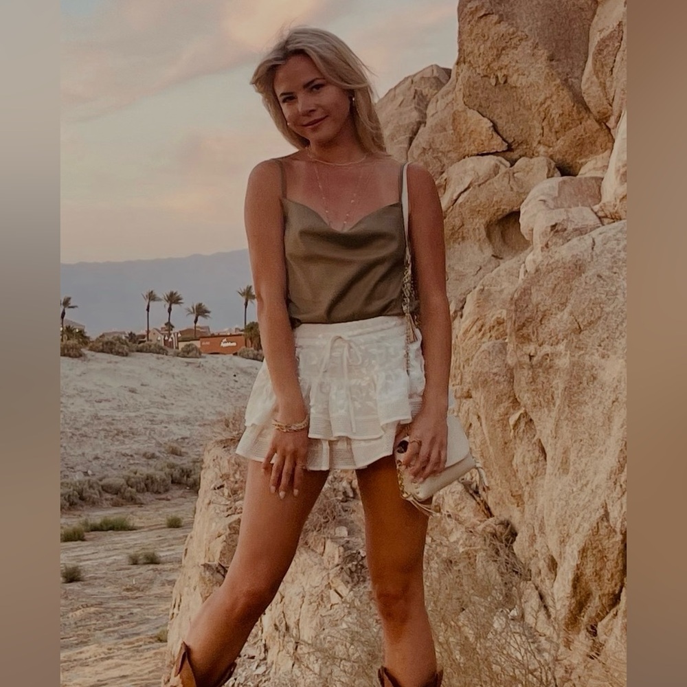 Elegant Olive Top with White Skirt